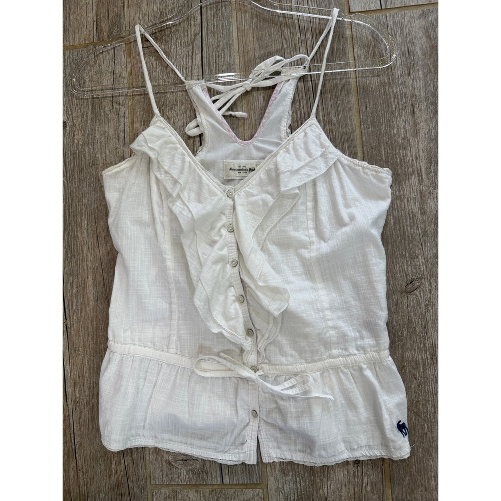 Abercrombie & Fitch Cami Top Womens Small White Excellent Ruffle Peplum Boho